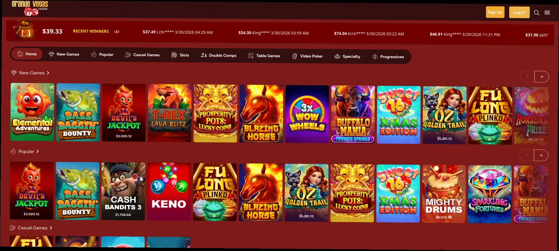 Grande Vegas Casino 300% up to 300 CAD + 50 Free Spins